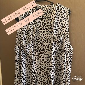Leopard print button up sleeveless top.